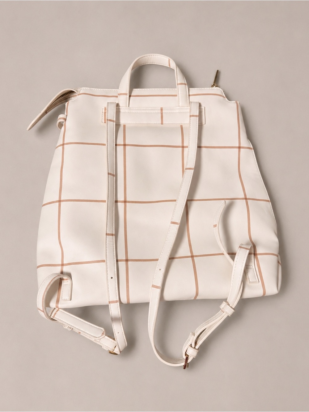 Cream Grid-Print Women’s Backpack Tote